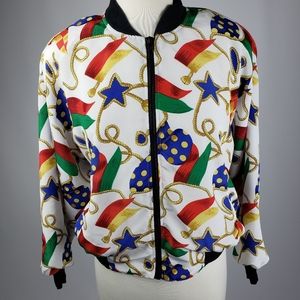 Vintage White Stars and Flag Bomber Jacket Medium